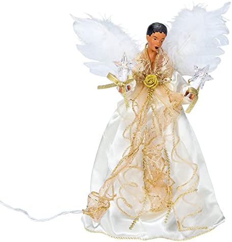 Kurt S. Adler, Inc. UL2219 Kurt Adler 10-Light 12" Ivory & Gold Black Angel Treetop by KurtSAdler