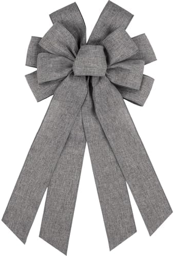 Gray Large Bow for Wreath Tree Topper 11x21 Inch Linen Texture Wired Ribbon Big Bows for Front Door Modern Farmhouse Everyday Decor Gift by Unknown