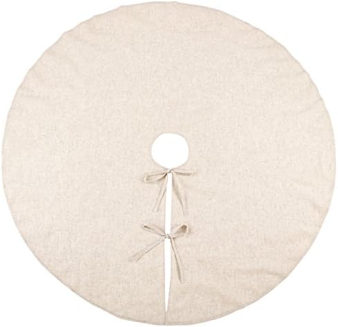 SARO LIFESTYLE Linen Christmas Tree Skirt – Toscana Collection – Natural Solid Edge – Classic Holiday Farmhouse Décor, 56", Natural - Image 2