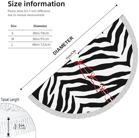 Christmas Tree Skirt 48" Inch Black and White Zebra Print Xmas Tree Skirt Mat with White Tassel for Party Holiday, Tree Skirt Christmas Decorations - Image 5
