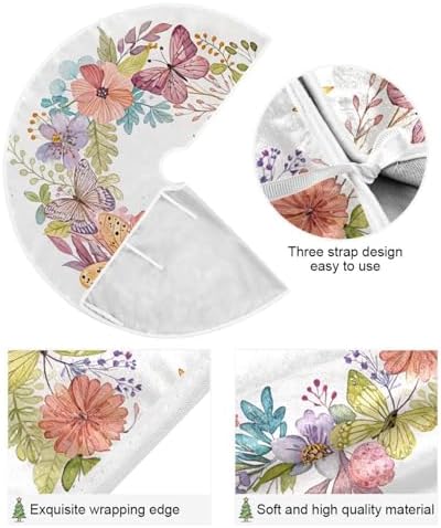 Blueangle Beautiful Flower Butterfly Tree Skirt for Xmas Decor Festive Holiday Mother's Day Decoration, 35.4 Inch in Diameter - Image 2