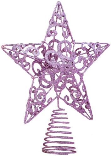 Aneco 10 Inches Christmas Tree Topper Star Metal Glittered Star Treetop Decoration Hollow-Out Star Topper Decoration for Christmas Home Decor, Purple by Aneco
