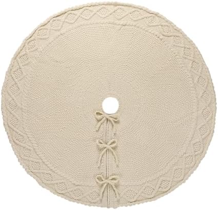 Sattiyrch Knit Christmas Tree Skirt – Classic Cable Knit Tree Base Wrap with Tie Closure – Cozy Holiday Décor for 4–6 ft Christmas Tree (White,36in) - Image 2