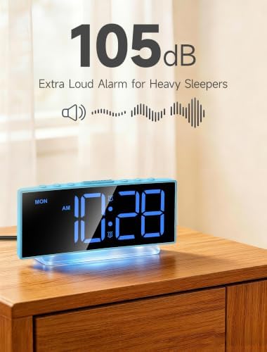 Cadmos Loud Alarm Clock for Heavy Sleepers Adults,Kids,Teens,Digital Desk Clock with USB Port,Large Numbers,7 Color Night Light,Modern Electronic Plug in Simple Clock for Bedroom(Blue+Dynamic) - Image 2