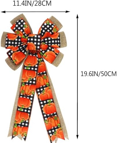 2 Pcs Fall Bows for Wreaths Decorations,Fall Tree Topper Bow,Thanksgiving Bow with Orange Pumpkin Buffalo Plaid Burlap for Halloween Autumn Home Front Door Outdoor - Image 2