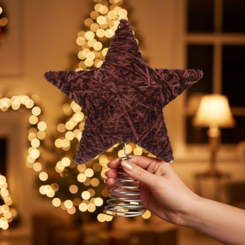 Soulchen Christmas Tree Topper Velvet Tree Topper Star for Decoration,Brown - Image 5