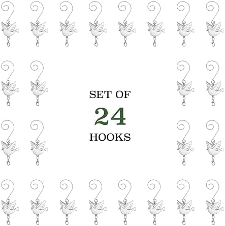 White Enameled Dove Ornament Hooks Set of 24 – Christmas Ornament Hangers with S-Hook & Lobster Claw Clips, Decorative Bird Hooks for Tree Ornaments, Holiday Decorations, Keepsakes & Seasonal Display - Image 2