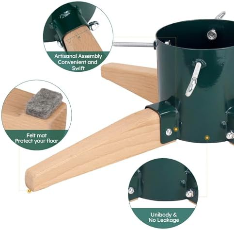 HarcoHome Christmas Tree Stand for Live Tree 8ft, Metal and Beech Hardwood Christmas Tree Holder with Spike for Fresh Tree, Tree Base for Real Tree, Arch Design, Seasonal Decor (Green) - Image 3