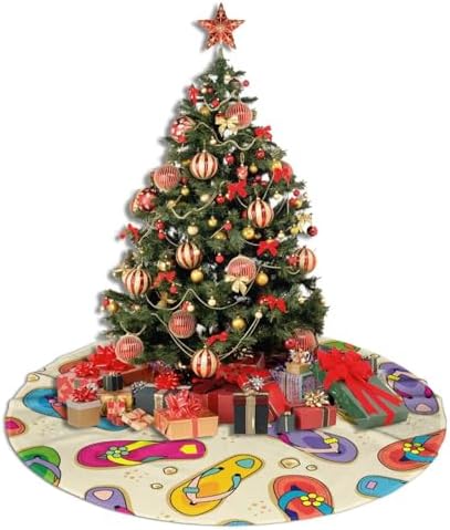 Flip Flops Beach Summer Times Christmas Tree Skirt Funny Tree Mat for Farmhouse Xmas Holiday Party Decorations Indoor Outdoor 36 Inch - Image 5