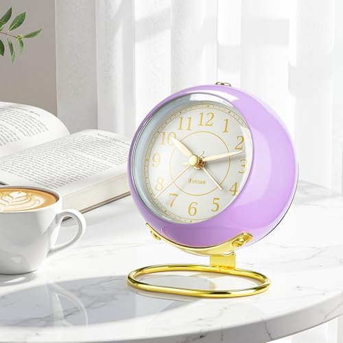 Tetino Analog Alarm Clocks,Retro Backlight Cute Simple Design Small Desk Clock with Night Light,Silent Non-Ticking,Battery Powered,for Kids,Teens,Bedroom,Travel,Kitchen,Bedside Desk Decor. (Purple) - Image 2