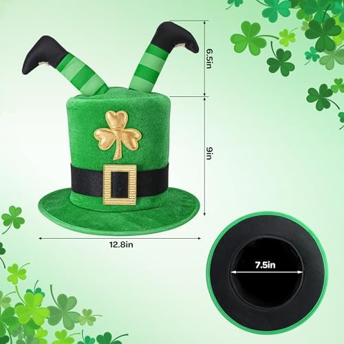 codree St. Patrick's Day Tree Topper Hat, Irish Green Shamrock Elf Legs Top Hat Decoration, St. Patrick Clover Velvet Hat Tree Topper for Holiday Home Party Decor Fancy Dress Costume - Image 2
