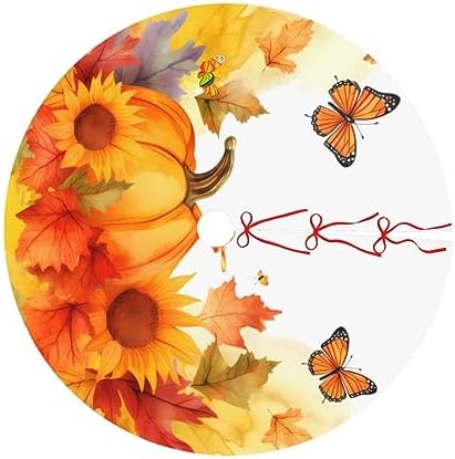 Fall Sunflowers Pumpkins Tree Skirts Xmas Ornaments, Butterflies Tree Mat for Christmas Party Holiday All Occasions 48" - Image 6