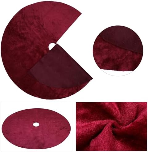 Christmas Tree Skirt 56 inch, Wine Red Plush Christmas Tree Skirt, for Family Christmas Decoration, Christmas Party Decoration(Wine Red???Large) - Image 3