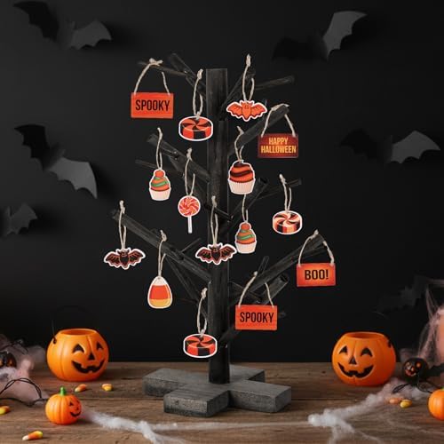 12 Inch Black Halloween Christmas Ornament Display Tree Centerpieces for Tables Ornament Tree Stand Holder Tabletop Artificial Tree for Wedding Anniversary Birthday Farmhouse Party Home Decor by Unknown