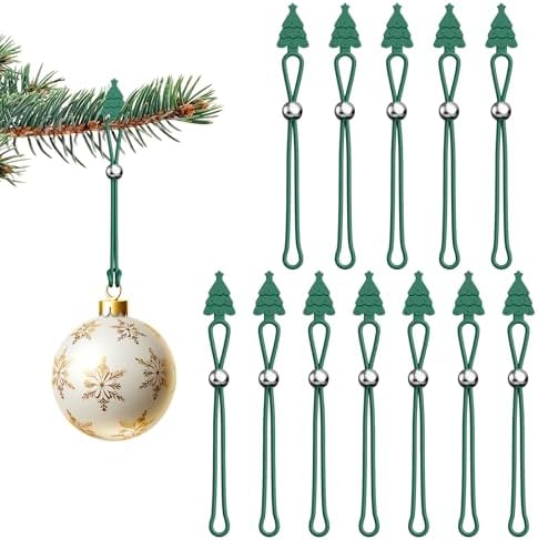 Christmas Ornament Hooks,12 Pcs Silicone Ornament Hangers and Strings for Christmas Tree, Holiday Party Hanging Decorations Ropes, Gift Wrapping Ribbon - Green by TSJLIKI