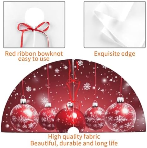 Christmas Tree Skirt Christmas Red Ball Pattern Snowflake Soft Polyester Holiday Tree Base Cover, Decorative Xmas Tree Mat 48 Inch for Home, School, Office - Image 3