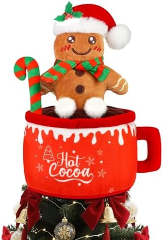 11 Inch Plush Gingerbread Man Tree Topper Decor with Santa Hat by Eyourlife