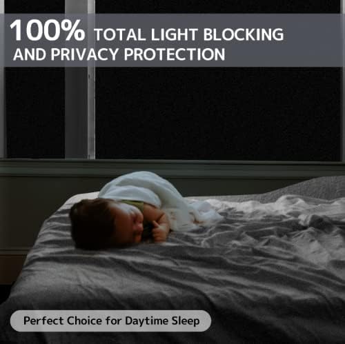 KESPEN Total Blackout Window Film Privacy Static Cling 100% Light Blocking Room Darkening Window Cover Heat Control Anti-UV Glass Sticker Window Tint for Home with Grid Line, 29.5 Inch X 6.5 Feet