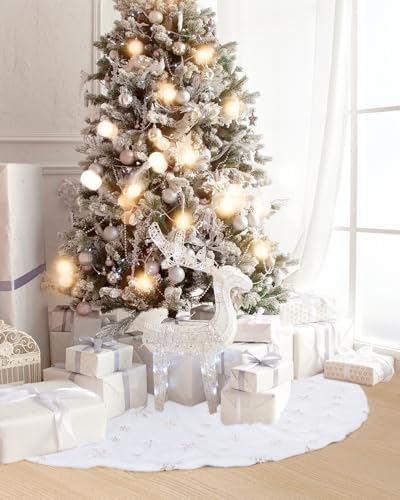 FINPAC Christmas Tree Skirt, Faux Fur Furry Xmas Tree Skirt Luxury Romantic Thick Holiday Ornaments Decoration for Christmas Holiday Party Decor Indoor Outdoor, Golden - Image 6