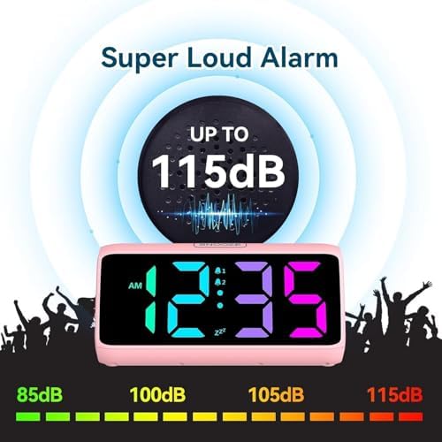 Netzu Loud Alarm Clock for Heavy Sleepers Pink - Image 4
