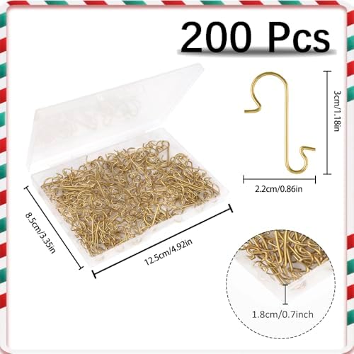 Ornament Hooks, 200Pcs Gold Christmas Ornament Hooks for Christmas Trees 1.2" Mini Christmas Tree Hooks with Storage Box Metal Ornament Hangers Xmas Hanging Hooks for Christmas Tree Decor Party Balls - Image 3