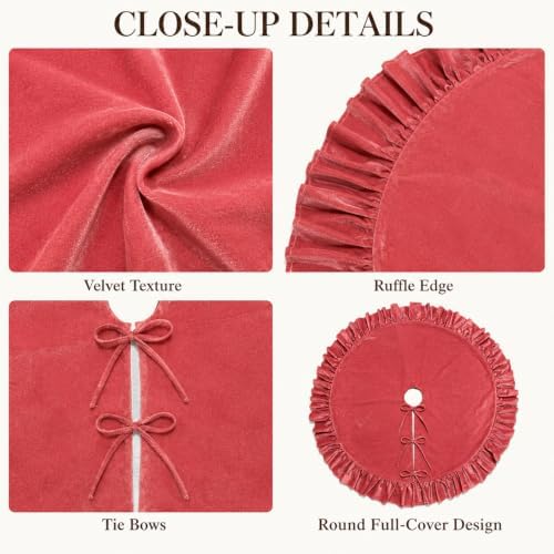 Christmas Tree Skirt,Velvet Tree Skirt with Ruffled Edge, Classic Large Velvet Fur Plush Tree Skirt for Merry Christmas(Rosered,36Inch) - Image 6