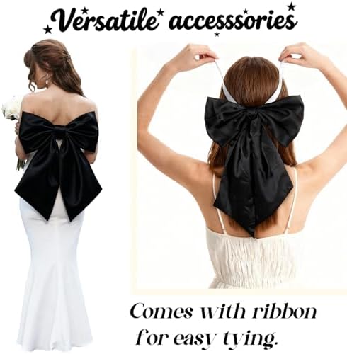 Black Bows Decor 22×11 Inch Big Black Bows Decoration Background for Crib Christmas Tree Topper Bachelorette Coquette Baby Bridal Shower Wedding Xmas Valentine's Day Bows for Car (3 Pack) - Image 3