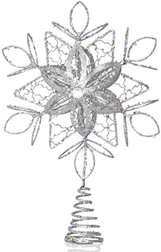 Flower Snowflake Christmas Tree Topper Silver Star Ornament Decoration 10" by Ornativity