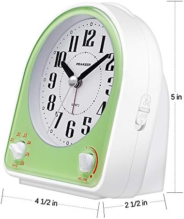 Peakeep Analog Alarm Clock Non-Ticking Silent, 7 Wake-up Sounds | with Volume Control, Nightlight and Snooze, AA Battery Operated (Green) - Image 5