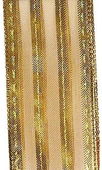 Metallic Gold Striped Wedding Ribbon - 2 1/2" x 10 Yards, Fall - Image 2