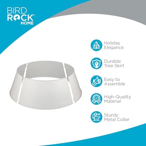BIRDROCK HOME 4-Panel Hammered Metal Christmas Tree Collar - Stylish Holiday Tree Skirt Alternative - Durable Iron Construction Base Cover - Protects Tree Base from Pets - Easy Assembly - White - Image 3