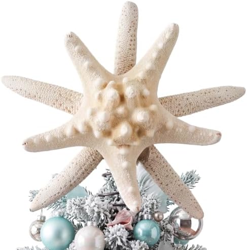 Soulchen Christmas Starfish Tree Topper Coastal Christmas Tree Decor 8.3 Inch Beach Starfish Treetop Decoration White Coastal Xmas Treetop Ornament for Sea Beach Themed Xmas Home Decor by Soulchen