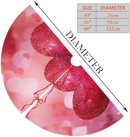 Christmas Tree Skirt, Happy Valentine's Day Love Red Pink Glitter Love Floral Red Hearts Xmas Large Tree Mat, New Year Festive Holiday Party Decorations 36" inches - Image 2
