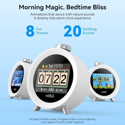 MOMILLA Alarm Clock for Heavy Sleepers Adults, Colorful Screen Temperature, Loud 7-Day Programmable 4 Alarms, Kids Alarm Clocks for Bedrooms Boys Girls, Easy to Set, Digital White Noise, Hourly Chime - Image 4