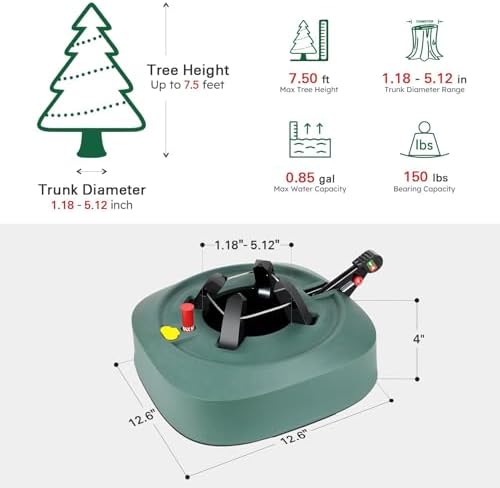 HarcoHome Christmas Tree Stand for Live Trees 4-7.5ft - Setup-Free Tree Base with Water Reservoir, Fast Clamp & Foot Pedal for Real Trees, Green - Image 4