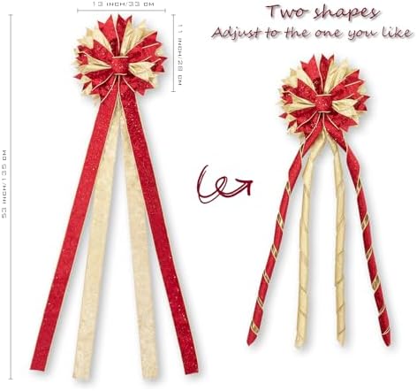 Hismir Large Christmas Tree Topper Bow，Red & Gold 53x13 Inches - Image 4
