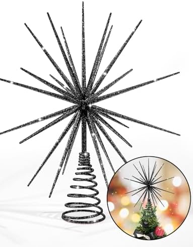 13.7 Inch Black Christmas Tree Topper - 3D Burst Black Tree Topper, Exploding Star Christmas Tree New Year Holiday Tree Decoration - Image 3