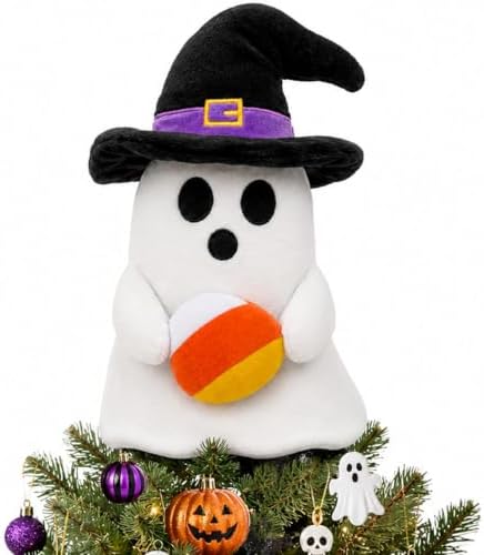 11'' Halloween Ghost Tree Topper with Witch Hat and Candy Corns by Unknown