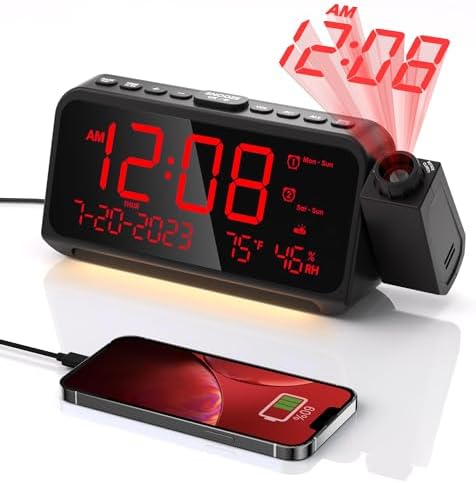 OnLyee Projection Clock for Bedroom Ceiling, Alarm Clock for Heavy Sleepers by OnLyee