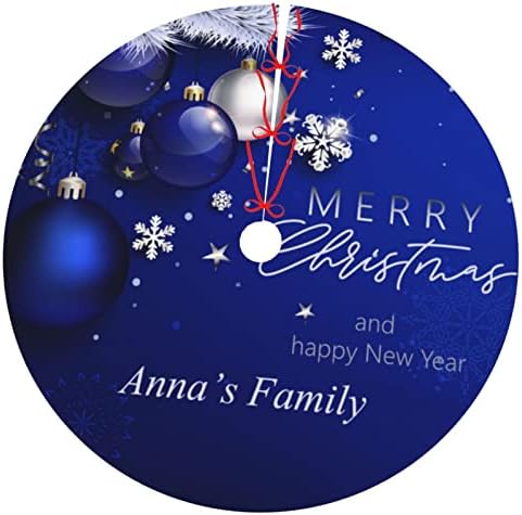 Custom Christmas Tree Skirt Personalized Name Text Christmas Blue Ball Snowflake 48 Inch for Xmas New Year Nightmare Before Christmas Decorations Lobby Home by DADABULIU