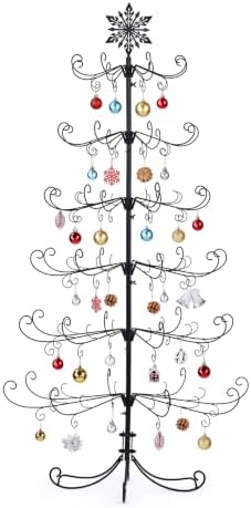 VINGLI 6ft Metal Christmas Ornament Tree Stand, Decorative Iron Display Tree w/ 192 Branches, Snowflake Topper, Ornament Display for Hanging Balls, Wrought Iron Xmas Tree Holiday Decorations, Black by VINGLI