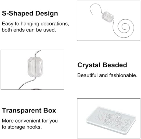 INCREWAY 30pcs Christmas Ornament Hooks, S-Shaped Hangers, Christmas Decoration Hooks, Ornament Metal Hooks with Crystal, Silver - Image 3