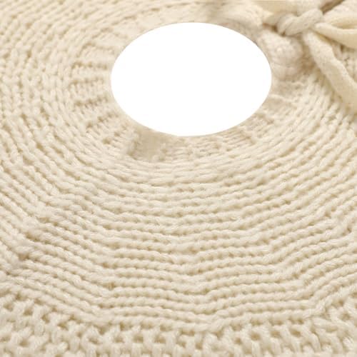 Sattiyrch Knit Christmas Tree Skirt – Classic Cable Knit Tree Base Wrap with Tie Closure – Cozy Holiday Décor for 4–6 ft Christmas Tree (White,36in) - Image 5
