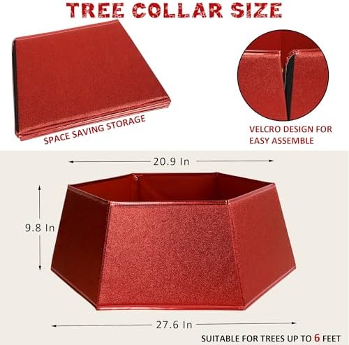 Blissun Fabric Christmas Tree Collar - Hexagonal Ring, Glittering Willow Skirt for Tree Decorations (Glitter Red) - Image 2