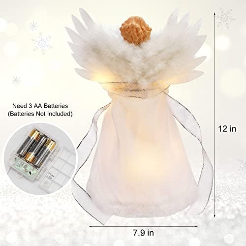 PEEKI Christmas Tree Topper, 12" Angel Treetop with Lights and Remote Control Timer, Christmas Tree Decoration for Holiday Ornament and Home Decor, White - Image 5