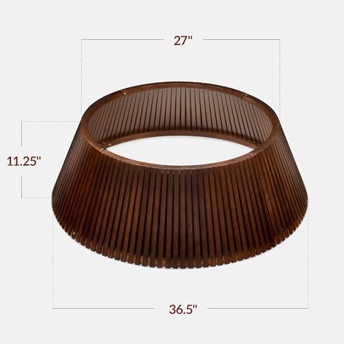 Best Choice Products Christmas Tree Collar, Solid Wood Slatted Tree Skirt Holiday Accessory for Home - Walnut - Image 2
