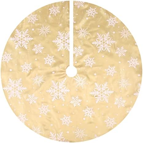 Flash World 36 Inch Large Christmas Tree Skirt Xmas Soft Cover Mat Decor Snowflake Collar Farmhouse Tree Skirt for Holiday Ornaments Party Home Indoor Decorations (Flocking Gold, 48INCH) - Image 6