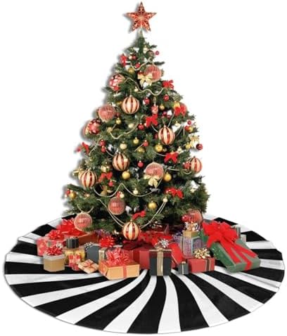 Black White Swirl Candy Christmas Tree Skirt Xmas Mat Holiday Party Home Ornaments Decorations 36 Inch - Image 2