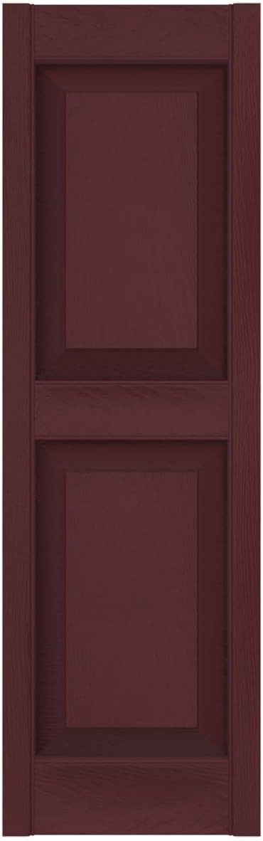 12"W x 63"H Lifetime Vinyl, Standard Two Equal Panels, Raised Panel Shutters, w/Installation Shutter-Lok's & Matching Screws (Per Pair), Bordeaux