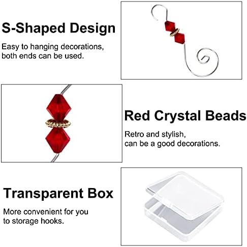 INCREWAY S-Shaped Christmas Tree Hanger Hooks, 30 Pcs Silver Metal Decoration Hooks with Red Rhombus Crystal Beads for Party, Home Decor - Image 3